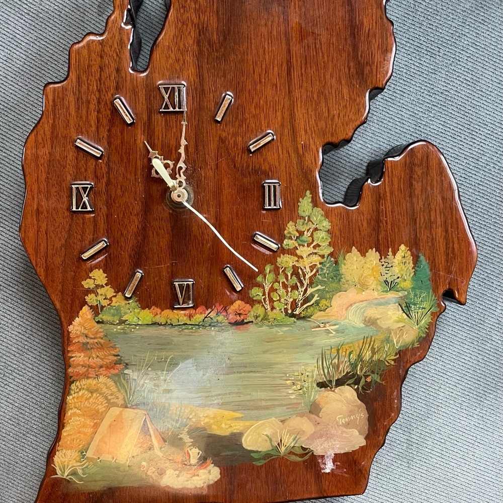 Vintage Michigan Clock Hand-painted clock unique